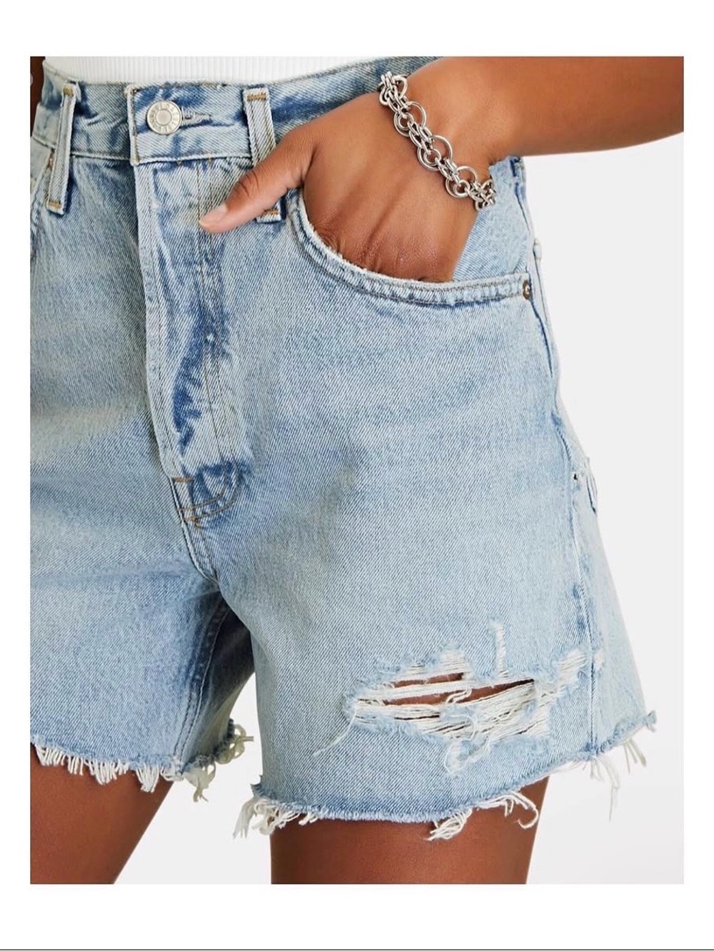 AGOLDE Riley High-Rise Denim Shorts – Light Wash – Size 24